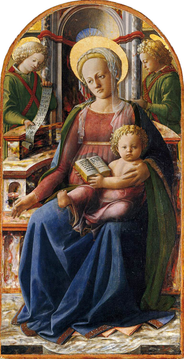madonna and child enthroned with two angels